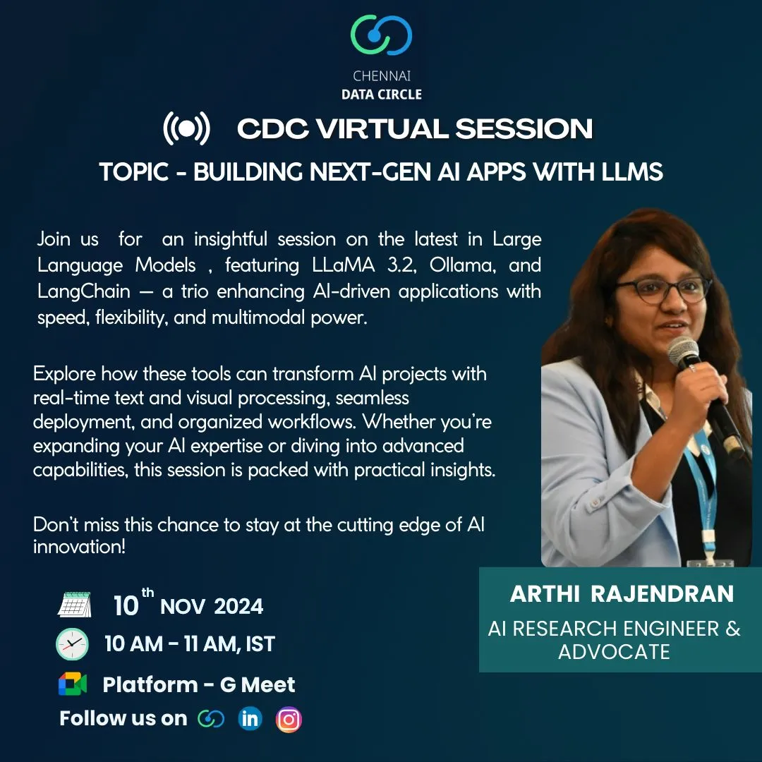 Chennai Data Circle virtual session, 2024. Building Next-Gen AI Apps with LLMs.
